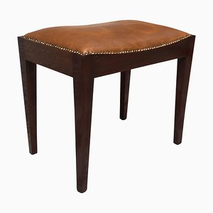 Italian Brown Leather and Rosewood Pouf, 1960s