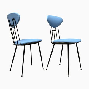 Italian Light-Blue Leatherette and Black Metal Chairs, 1980s, Set of 2