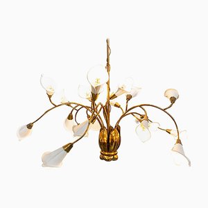 Mid-Century Italian Brass and Metal Ceiling Lamp by Angelo Lelii, 1950s