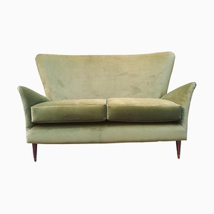 Italian Velvet Green Sofa in the Manner of Gio Ponti, 1940s