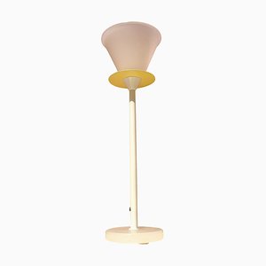 Italian Solid Glass White Table Lamp with Yellow Metal detail, 1980s