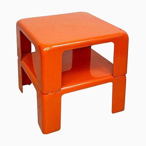 Space Age Italian Orange Plastic 4 Gatti Table by Mario Bellini for B&B, 1970s, Set of 2