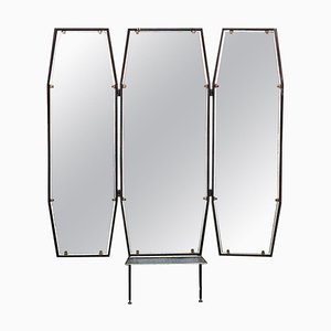 Mid-Century Italian Metal Octagonal Frame with Closable Doors Wall Mirror, 1950s