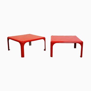Mid-Century Italian Red Demetrio 45 Coffee Tables by Magistretti for Artemide,1970s, Set of 2
