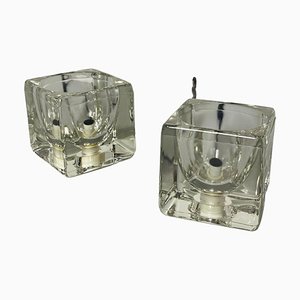 Mid-Century Modern Italian Thick Transparent Glass Bedside Lamps, 1980s, Set of 2