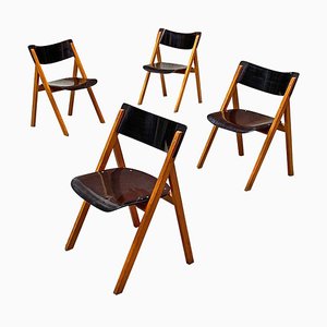 Mid-Century Modern Italian Black Oak Chairs with Curved Back, 1960s, Set of 4