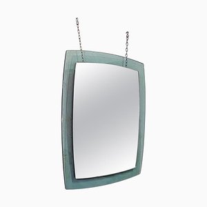 Mid-Century Modern Italian Green Irregular Mirror with Chromed Details, 1970s