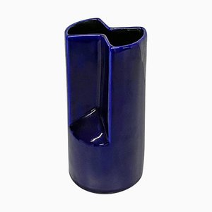 Mid-Century Modern Italian Irregular Shaped Blue Glazed Ceramic Vase, 1960s