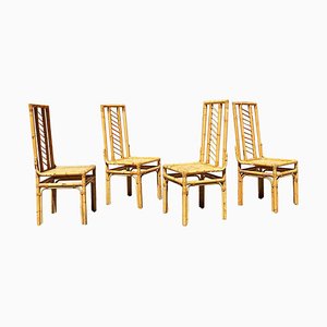 Mid-Century Modern Italian Rattan Chairs with Intertwining, 1960s, Set of 4