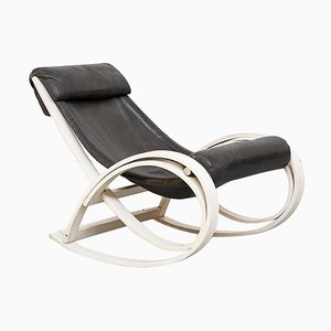 Mid-Century Modern Black Leather Sgarsul Rocking Chair by Aulenti for Poltronova, 1962