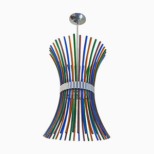 Lámpara de araña italiana Mid-Century de cristal de Murano multicolor con varillas curvadas, años 70