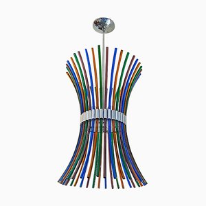 Mid-Century Modern Italian Multi Colored Murano Chandelier with Curved Rods, 1970s