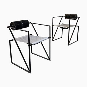 Chaises Mid-Century en Métal Noir par Mario Botta pour Alias, Italie, 1985, Set de 2