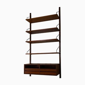 Italian Single Teak Wall Bookcase with Shelves with Desk and Compartment from Isa, 1960s
