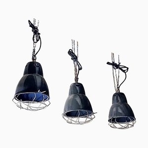 Lámparas de araña italianas modernas Mid-Century de metal en gris oscuro, años 60. Juego de 3