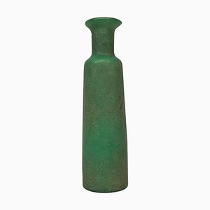 Mid-Century Modern Italian Green Scavo Glass Vase with Matte Finish, 1960s