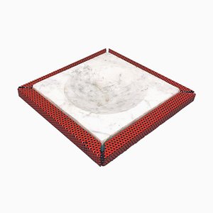 Mid-Century Modern Italian Red Marble and Micro-Perforated Metal Ashtray, 1980s
