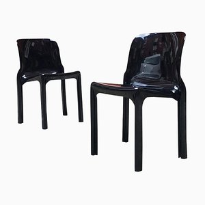 Moderne italienische Selene Stühle aus schwarzem Kunststoff von v. Magistretti für Artemide, 1960er, 2er Set