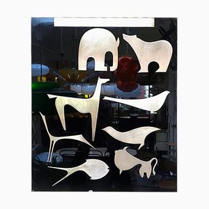 Italienische Dekorplatte aus schwarzem Acrylglas mit Tiermotiv von Lino Sabattini, 1980er