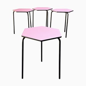 Mid-Century Modern Italian Pink Formica Hexagonal Bar Tables, 1960s, Set of 4