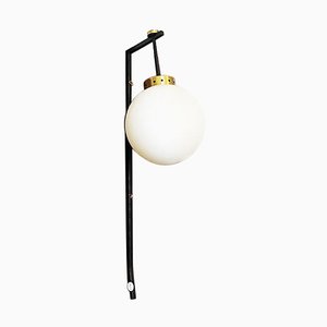 Mid-Century Italian Opaline Glass Wall Light with Black Metal Structure, 1950s