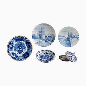Blaue handbemalte Delfter Keramik, 5er Set
