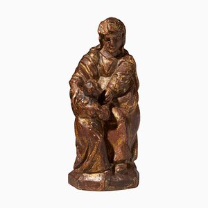 Spanish School Gilded Wooden Sculpture of Mary Holding Jesus