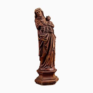 19th Century Wood Mary and Child Sculpture