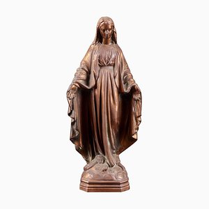 19. Jh. Kupferlegierung Statue der Jungfrau Maria mit offenen Armen
