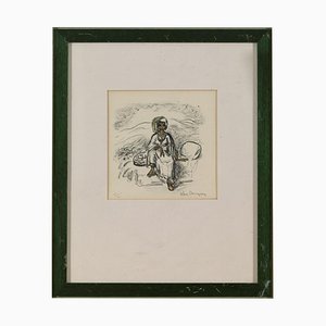 Kees Van Dongen, Sketch of Woman, Charcoal on Paper, Framed