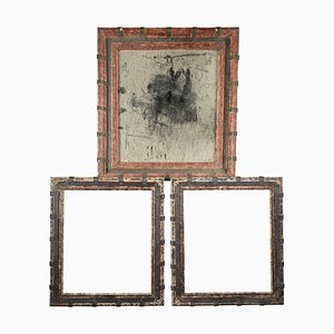 Decorative Wooden Frames and Distressed Mirror, Set of 3