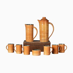 Tazze in ceramica fatte a mano con spirali marroni, set di 2
