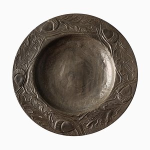 Decorative Pewter Plate with Leaves and Acorns