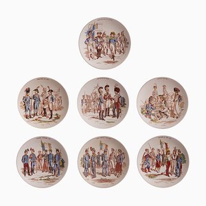 French Faïence Plates from Sarreguemines, Set of 7