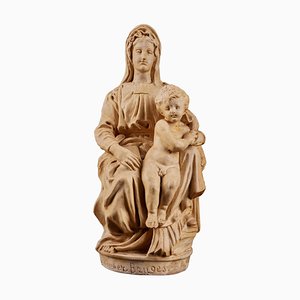 Statue Marie et Enfant en Plâtre par Algget Devliegher, Bruges