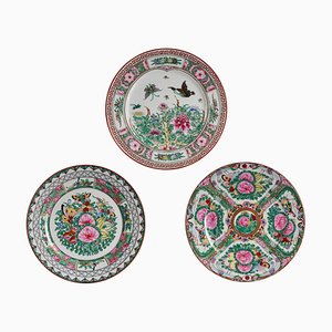 Asian Colourful Hand Painted Porcelain Plates with Intricate Designs, Set of 2