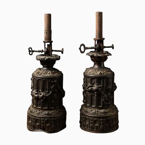 Original Ornate Copper Alloy Candleholders from Becatiltre Breveté, Set of 2