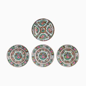 Asian Colourful Porcelain Hand Painted Plates with Intricate Designs, Set of 4