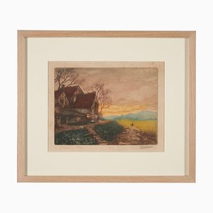 Lucien Desmaré, Sunset Landscape, Paper, Enmarcado