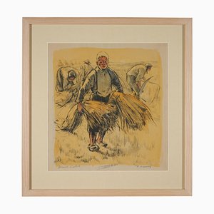 Lucien Desmaré, Young Boy on the Field, Paper, Framed