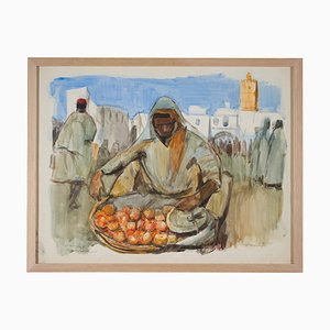 Lucien Desmaré, Obsthändler auf dem Stadtplatz, Papier, gerahmt