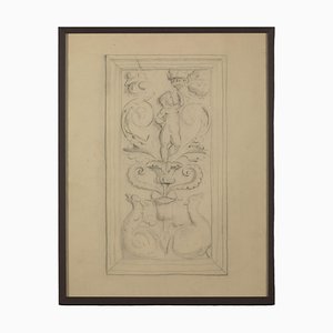 19th-Century, Drawing of an Angel, Pencil on Paper, Framed