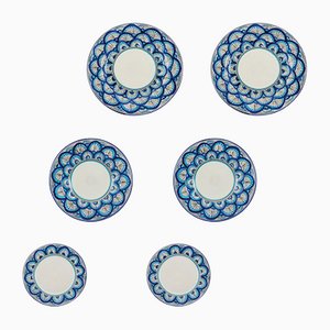Ego • Dinner Service for Two People • Six Sicilian Caltagirone Ceramic Plates • Azure San Leone from Crita Ceramiche, Set of 6