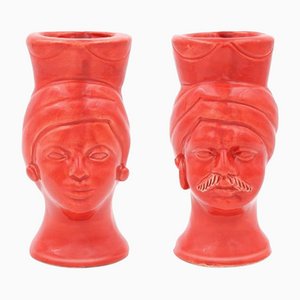 Têtes Grifone & Mata en Céramique • Salaparuta Rouge • H14 de Crita Ceramiche, Set de 2