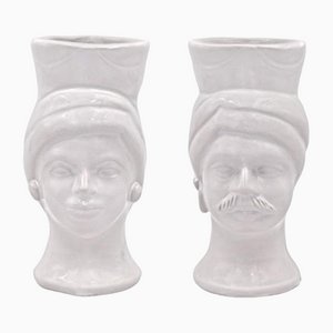 Teste Grifone & Mata in ceramica • Madonie bianche • H14 di Crita Ceramiche, set di 2