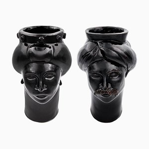 Solimano & Roxelana M Figures • Black Stromboli from Crita Ceramiche, Set of 2