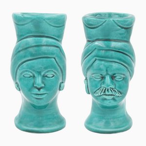 Grifone & Mata Ceramic Heads • Turquoise di Calamosche • H14 from Crita Ceramiche, Set of 2