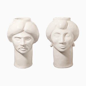 Statuette Solimano e Roxelana, piccole Madonie bianche di Crita Ceramiche, set di 2