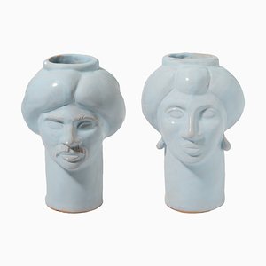 Figuras Solimano & Roxelana pequeñas • Vendicari azul de Crita Ceramiche. Juego de 2