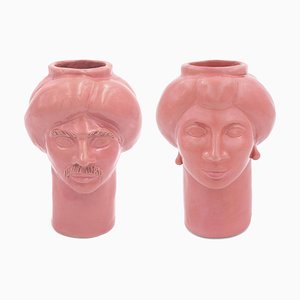 Figuras Solimano & Roxelana pequeñas • Trapani rosa de Crita Ceramiche. Juego de 2